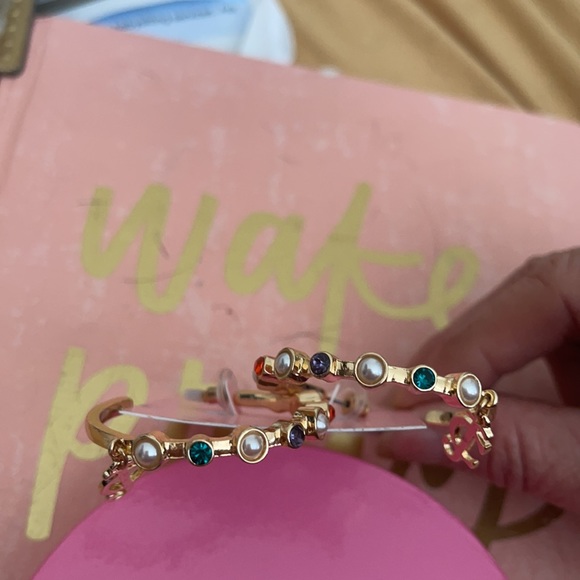 1 left!! Sale! Couture Gold large Hoops with crystals & Faux pearls with logo - Picture 2 of 12